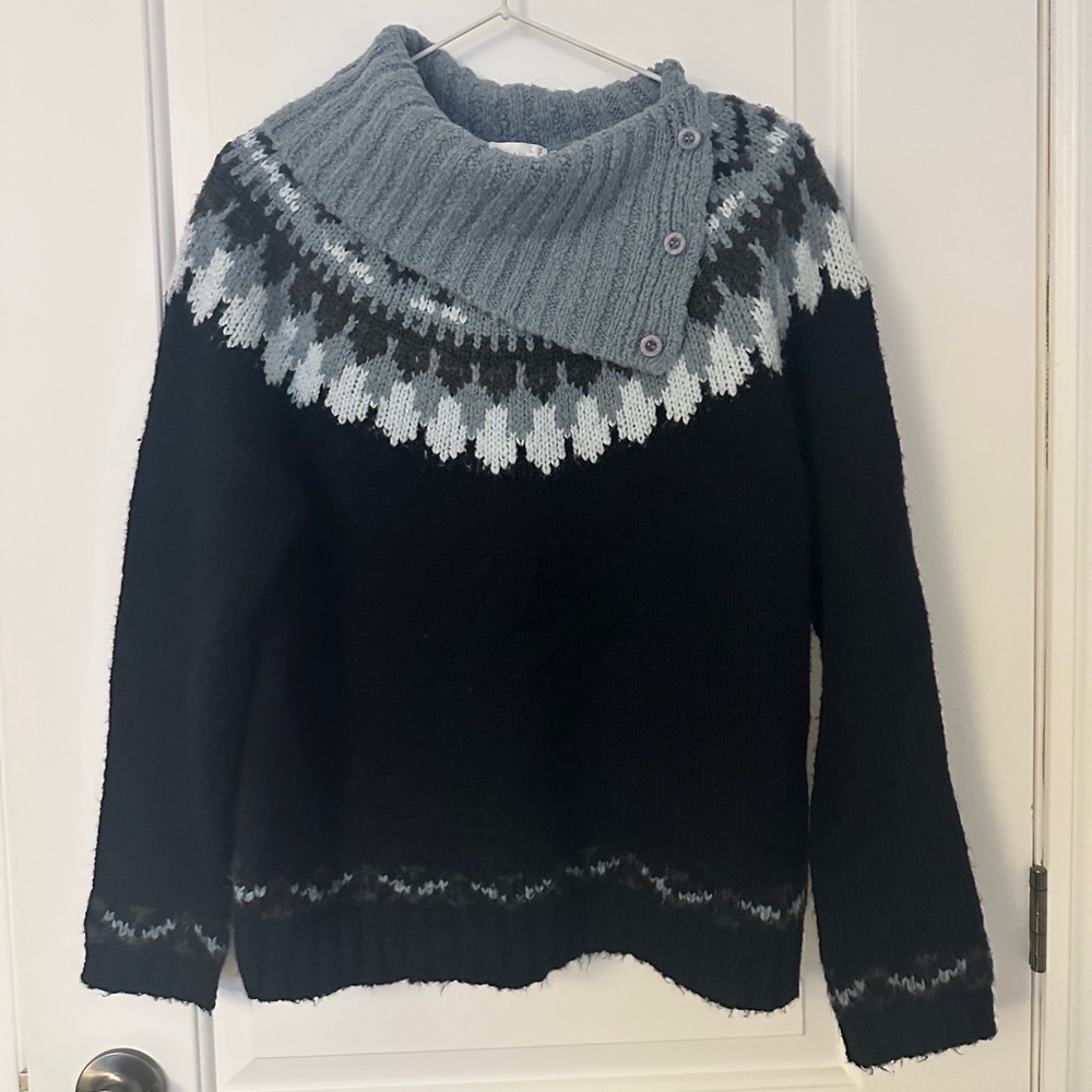 Fair isle cowl neck sweater
